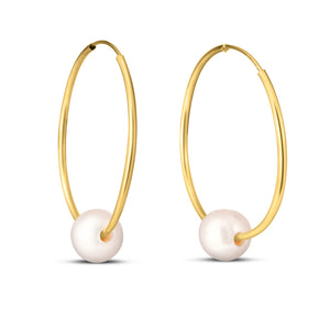 14k Yellow Gold Round Endless Pearl Earring