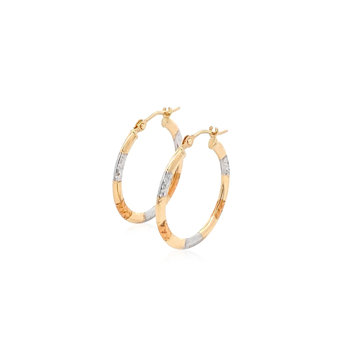 10k Tri-Color Gold Classic Hoop Earrings with Diamond Cut Details