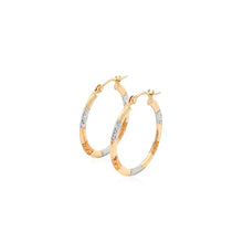 Load image into Gallery viewer, 10k Tri-Color Gold Classic Hoop Earrings with Diamond Cut Details