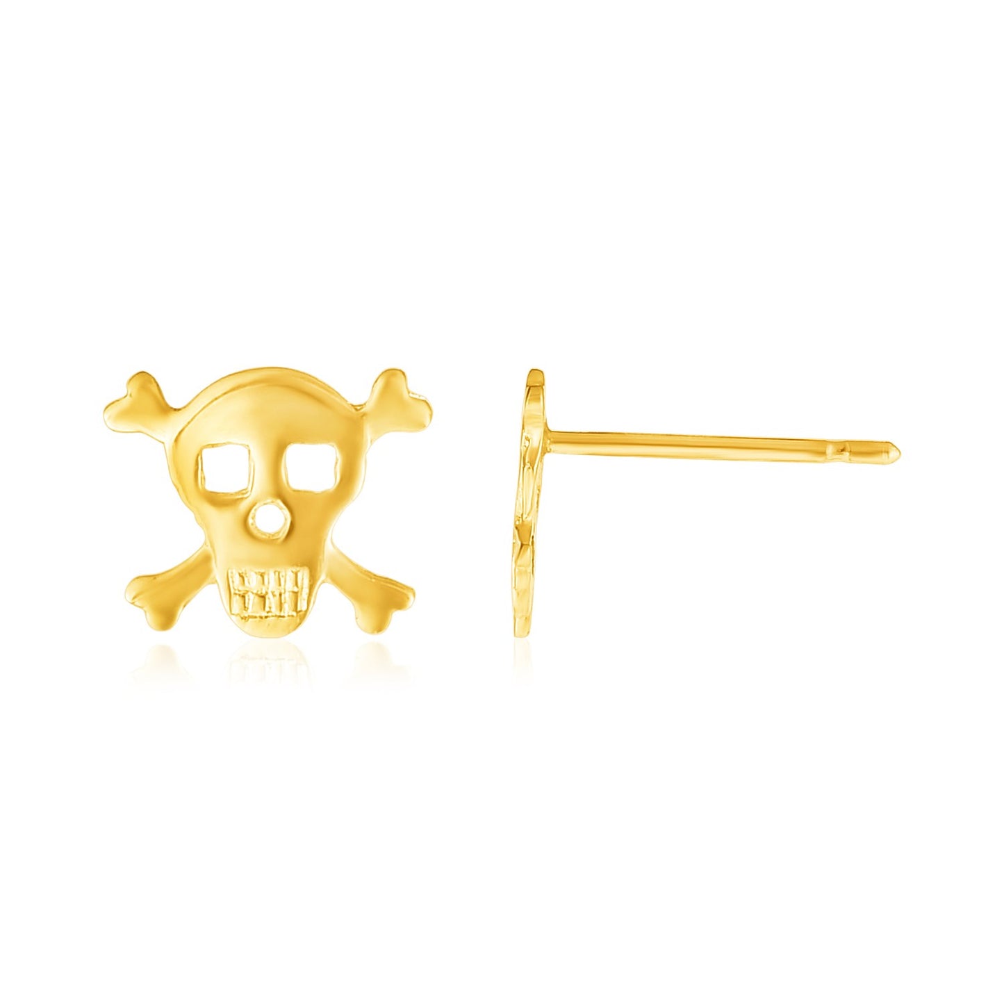 14K Yellow Gold Skull and Crossbones Post Earrings
