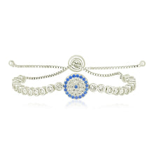 Load image into Gallery viewer, Sterling Silver Adjustable Enameled Eye Motif Bracelet with Cubic Zirconias