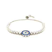 Load image into Gallery viewer, Sterling Silver Adjustable Enameled Eye Motif Bracelet with Cubic Zirconias