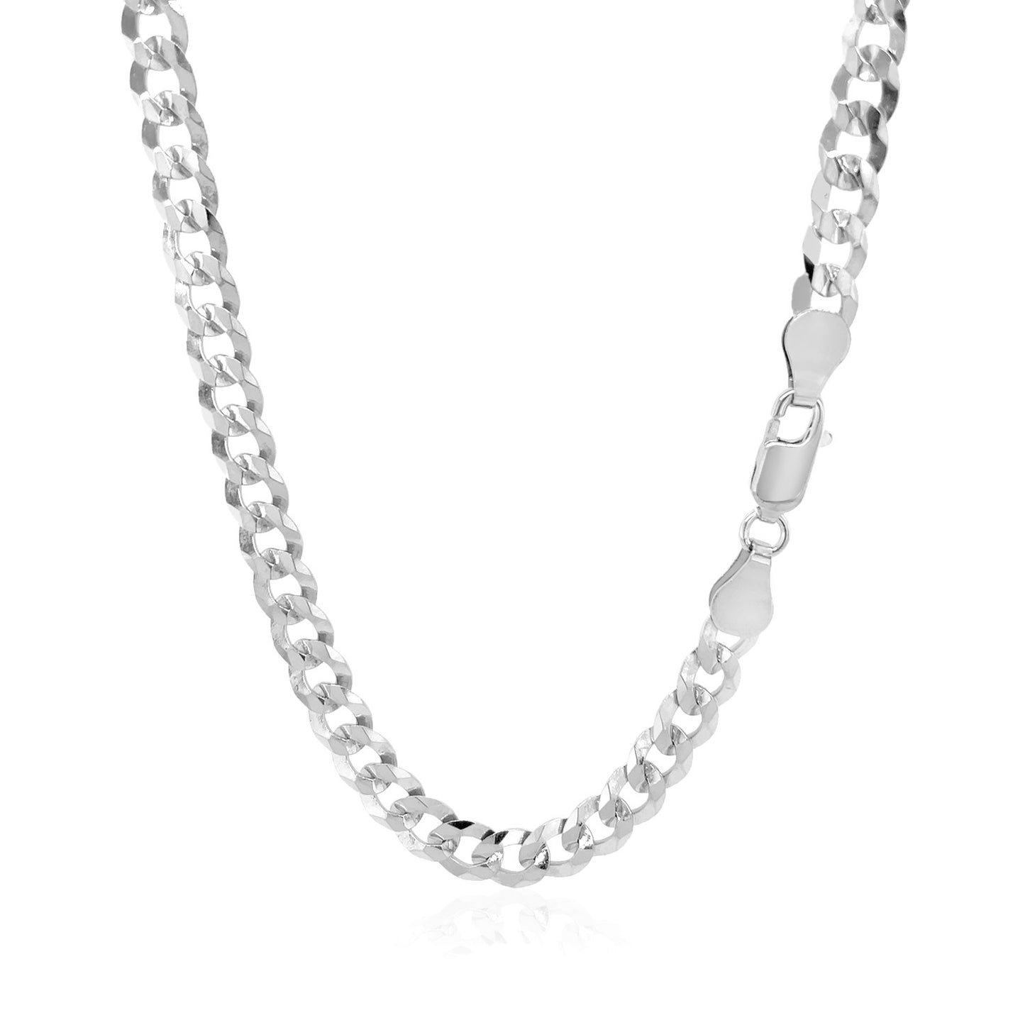 Rhodium Plated 5.6mm Sterling Silver Curb Style Chain