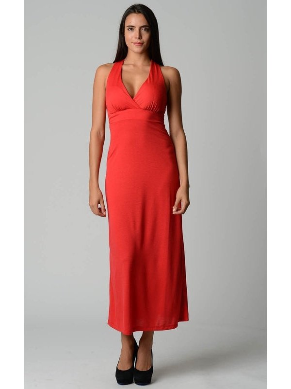 Women's Halter Maxi Dress with Cross Back Straps