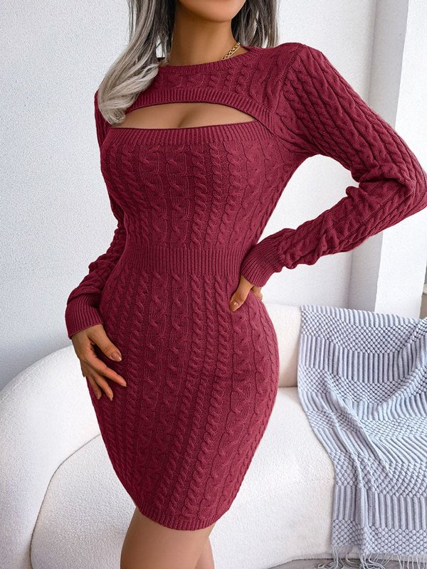 Round Collar Knitted Sweater Dress Dresses LoveAdora