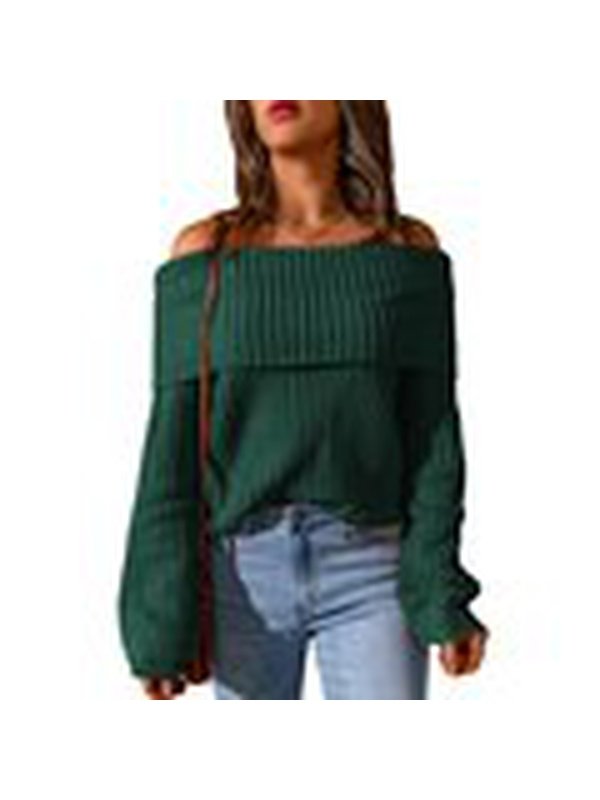 Slash Neck Knitted Sweater Sweaters & Hoodies LoveAdora