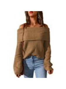 Slash Neck Knitted Sweater Sweaters & Hoodies LoveAdora