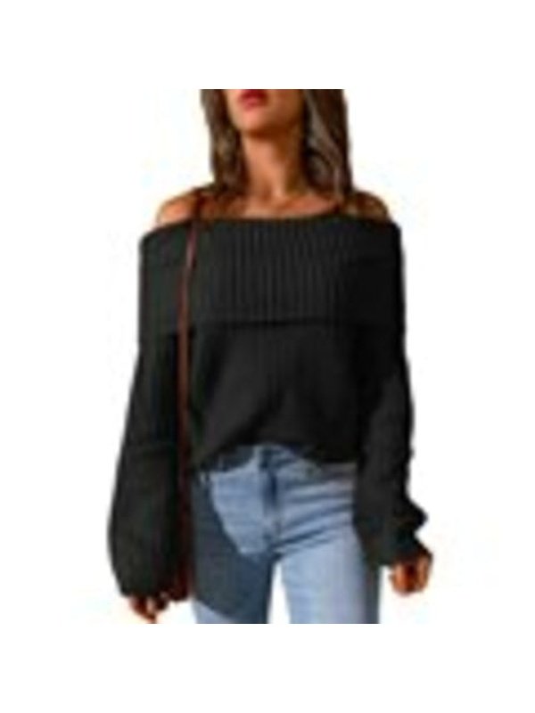 Slash Neck Knitted Sweater Sweaters & Hoodies LoveAdora