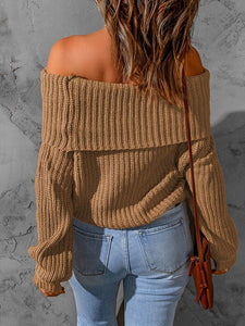 Slash Neck Knitted Sweater Sweaters & Hoodies LoveAdora