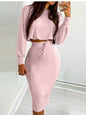 Two Piece Party Skirt Set Slim Long Sleeve Dress Set Dresses LoveAdora