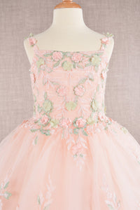 Floral Embroidery Embellished Ruched Bodice Mesh with Lace-up Back Quinceanera Kids Dress GLGK109-4