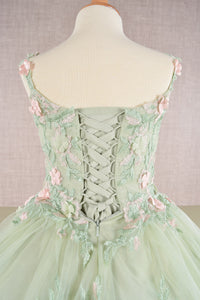 Floral Embroidery Embellished Ruched Bodice Mesh with Lace-up Back Quinceanera Kids Dress GLGK109-8