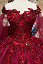 Load image into Gallery viewer, Jewel Glitter Mesh w/ Detachable Side Mesh Drapes Long Quincenera Dress GLGL3181-4