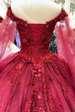 Load image into Gallery viewer, Jewel Glitter Mesh w/ Detachable Side Mesh Drapes Long Quincenera Dress GLGL3181-5