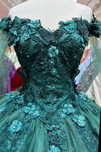 Load image into Gallery viewer, Jewel Glitter Mesh w/ Detachable Side Mesh Drapes Long Quincenera Dress GLGL3181-8
