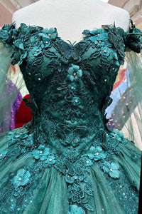 Jewel Glitter Mesh w/ Detachable Side Mesh Drapes Long Quincenera Dress GLGL3181-8