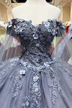 Load image into Gallery viewer, Jewel Glitter Mesh w/ Detachable Side Mesh Drapes Long Quincenera Dress GLGL3181-11