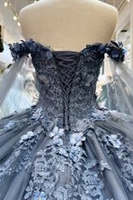 Load image into Gallery viewer, Jewel Glitter Mesh w/ Detachable Side Mesh Drapes Long Quincenera Dress GLGL3181-12