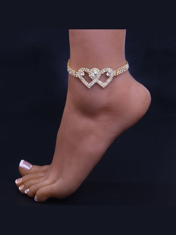 Double Heart Anklet Bracelet for Women Beach Ankles Jewelry