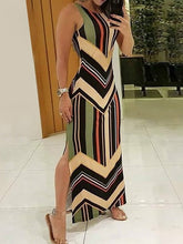 Load image into Gallery viewer, Colorful Striped Print Side Slit Maxi Dress Dresses LoveAdora