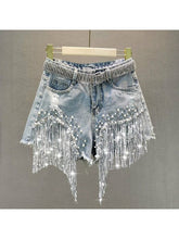 Load image into Gallery viewer, Shorts Tassel Beading High Waist Wide Leg Denim Shorts Jeans LoveAdora