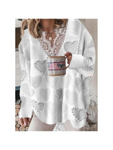 Load image into Gallery viewer, Fashion Sweaters Women Autumn Winter Lace V Neck Heart Print Knit Sweaters &amp; Hoodies LoveAdora