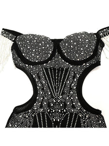 Black Iridescent Rhinestone Cut-Out Night Dress Dresses LoveAdora