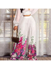 Load image into Gallery viewer, Sexy Deep V Neck Batwing Sleeve Pleated Crop Tops High Waist Floral Matching Sets LoveAdora