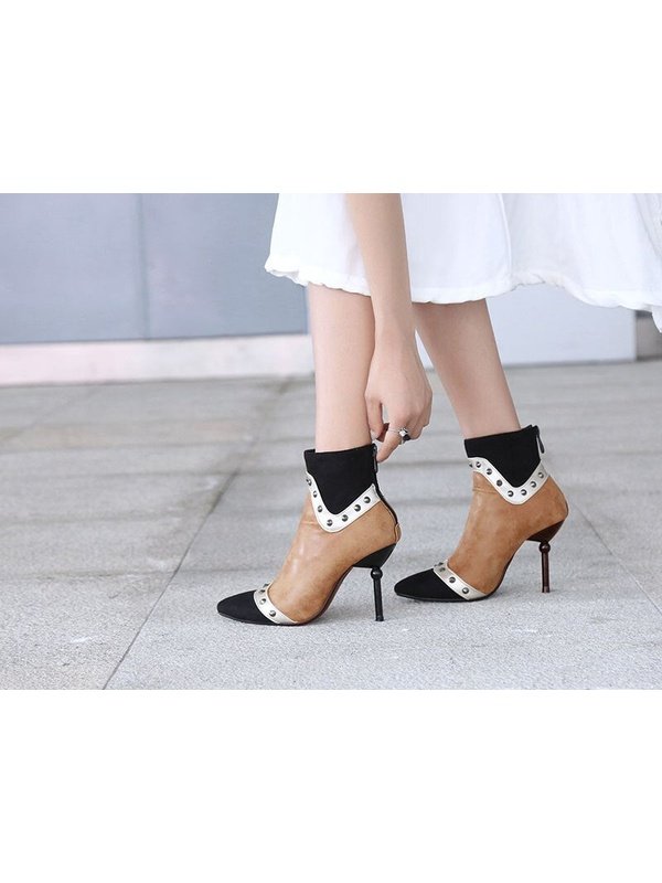 Punk style Women's Ankle Boots Retro Rivet Patchwork Boots Pointed Toe Boots LoveAdora