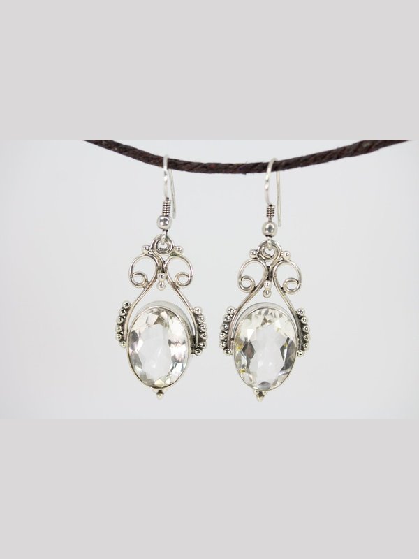 Open Work Clear Crystal Quartz Queenly Earrings Earrings LoveAdora