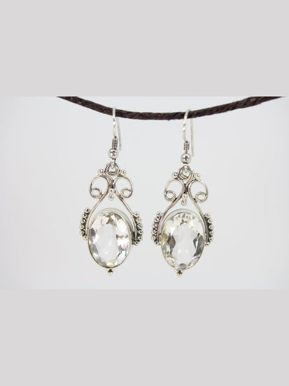 Open Work Clear Crystal Quartz Queenly Earrings Earrings LoveAdora