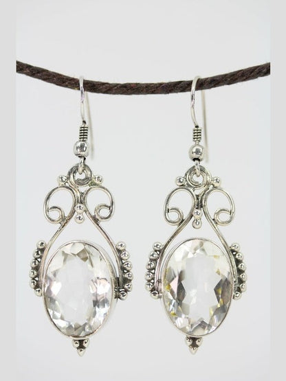 Open Work Clear Crystal Quartz Queenly Earrings Earrings LoveAdora