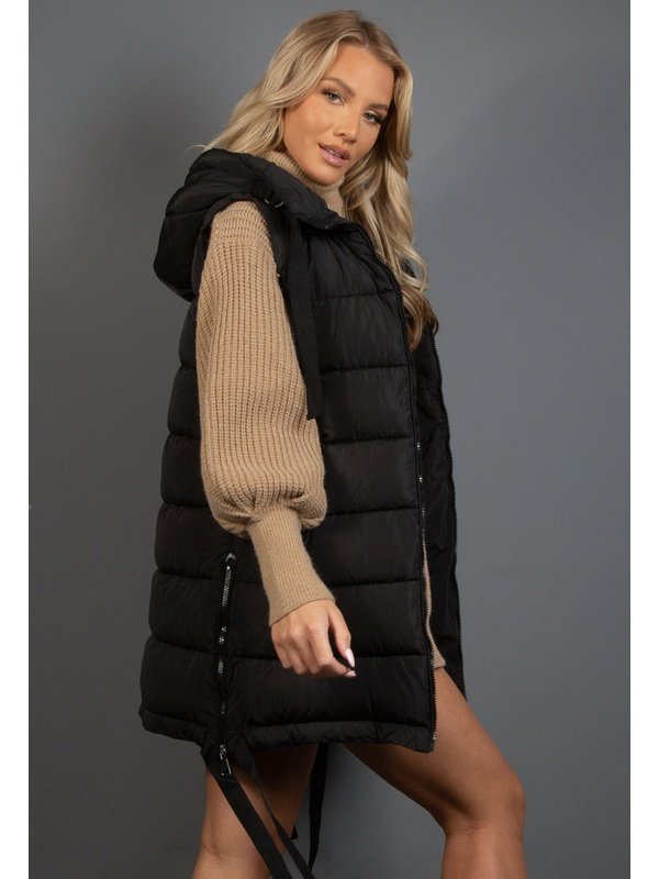 Hooded Puffer Gilet With Webbing Detail