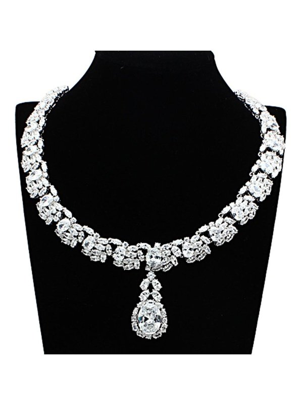 Rhodium Brass Jewelry Sets with AAA Grade CZ  in Clear