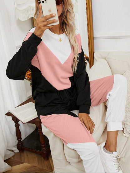 Chevron Color Block Sweatshirt and Joggers Set Activewear Set LoveAdora