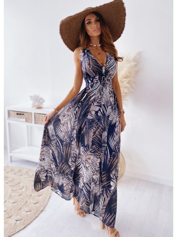 Women's Up Split Floral Print Flowy Party Maxi Dress Dresses LoveAdora