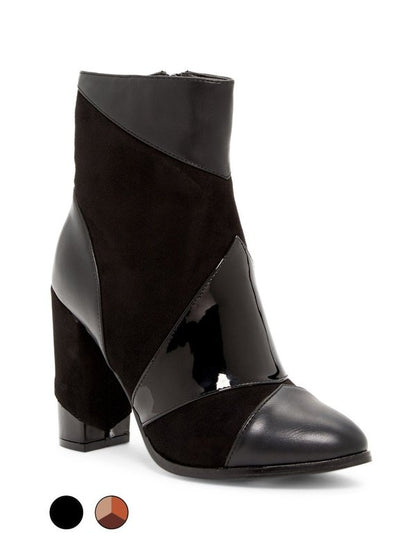 Sharp Black Patent & Velveteen Half Boots Boots LoveAdora