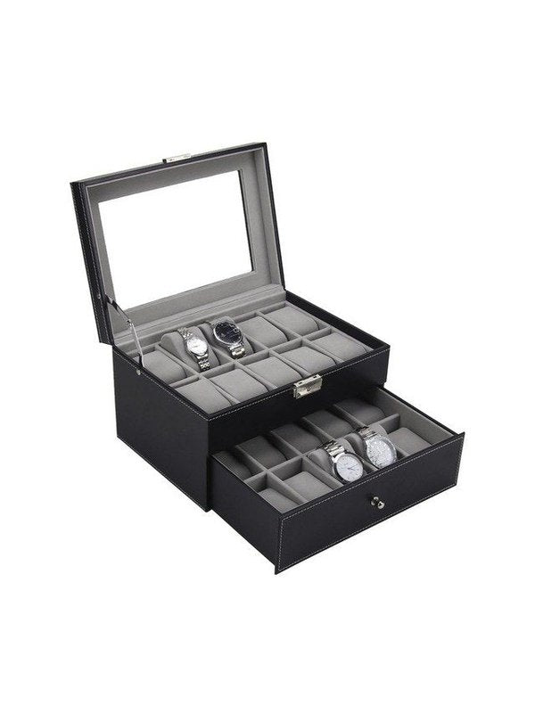 PU Leather Double Layers 20 Grids Slots Watch Box Watches LoveAdora
