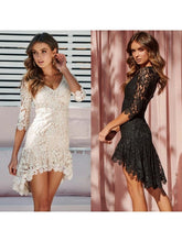 Load image into Gallery viewer, Lace Layered Mini Dress Women Lace Floral Short Sleeve Evening Party Dresses LoveAdora