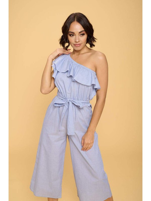 One Shoulder Sleeveless Jumpsuit with Ruffle Women's Clothing LoveAdora