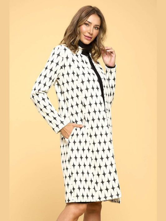 Knit Jacquard Open Coat Women's Clothing LoveAdora