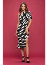 Load image into Gallery viewer, Polka Dot Stretch Satin One Shoulder Dress Women&#39;s Clothing LoveAdora