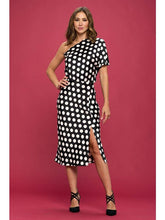 Load image into Gallery viewer, Polka Dot Stretch Satin One Shoulder Dress Women&#39;s Clothing LoveAdora
