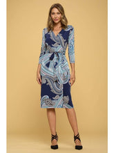 Load image into Gallery viewer, Print V neck Jersey Wrap Dress with Tie Women&#39;s Clothing LoveAdora