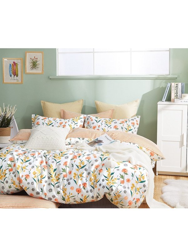 Estella Orange Floral 100% Cotton Reversible Comforter Set Home & Garden LoveAdora