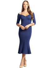 Load image into Gallery viewer, Raquel Dress - Off the shoulder seamed mermaid hem midi dress with 3/4 Dresses LoveAdora