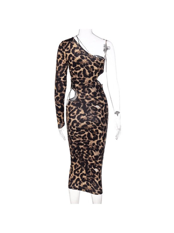 Sexy Bandage Cut Out Leopard Print Midi Dress Dresses LoveAdora