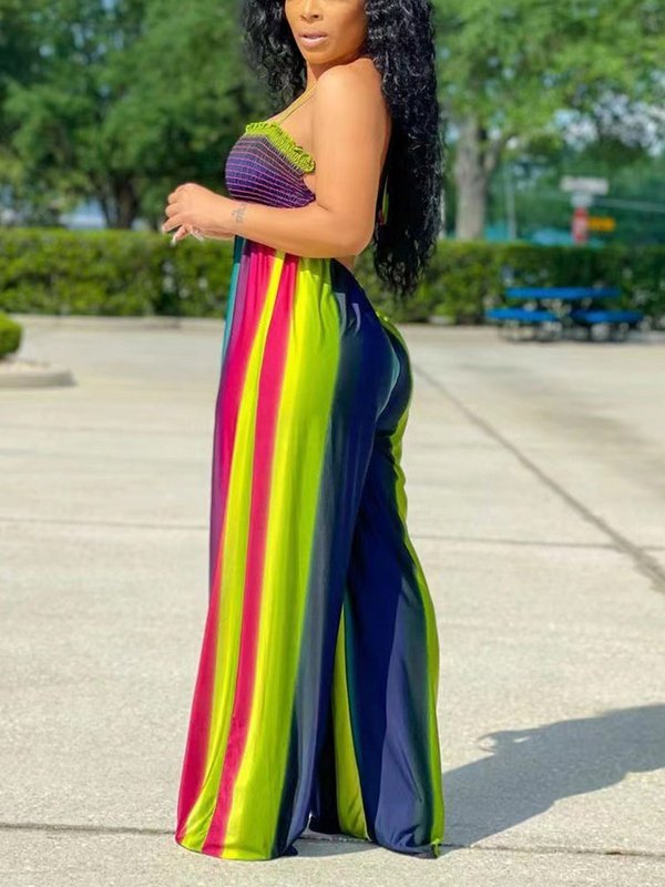 Halter Multi Color Strapless Wide Leg Backless Jumpsuits Jumpsuits & Rompers LoveAdora