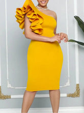 Load image into Gallery viewer, One Shoulderr Ruffles Bodycon Midi Dress Elegant Evening Party Dress Dresses LoveAdora