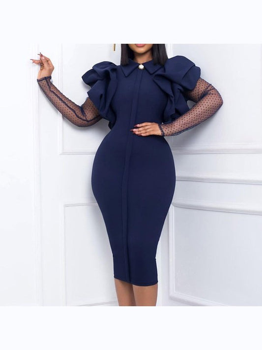 Women Long Sleeve Lace Splicing OL Elegant Dress Dresses LoveAdora